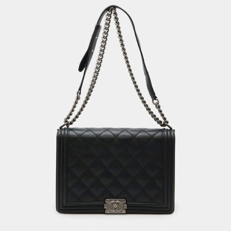 Pre Owned Chanel Boy Chanel 30 Large Matelasse Coco Mark Chain Bag Shoulder Calfskin Black