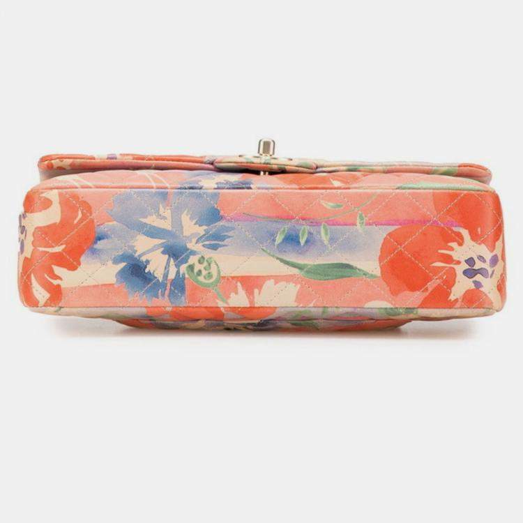 Pre Owned Chanel Matelasse 25 Double Flap Coco Mark Flower Chain Shoulder Bag In Pink Multicolored Lambskin