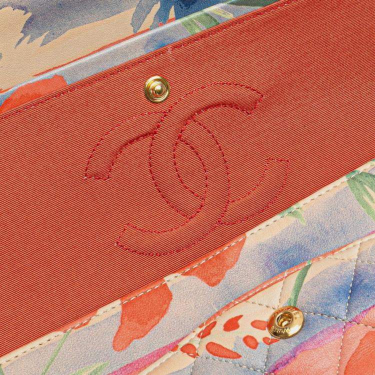 Pre Owned Chanel Matelasse 25 Double Flap Coco Mark Flower Chain Shoulder Bag In Pink Multicolored Lambskin