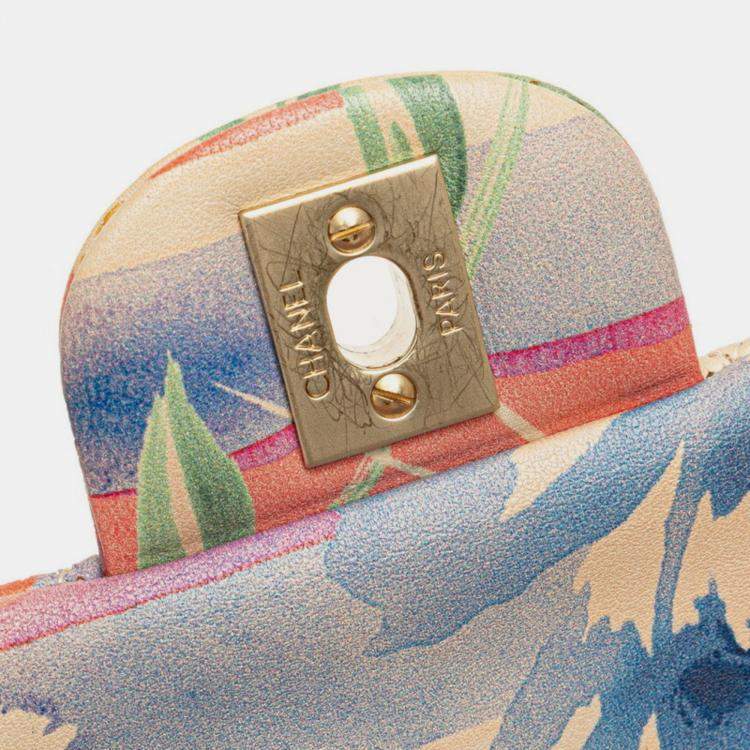 Pre Owned Chanel Matelasse 25 Double Flap Coco Mark Flower Chain Shoulder Bag In Pink Multicolored Lambskin