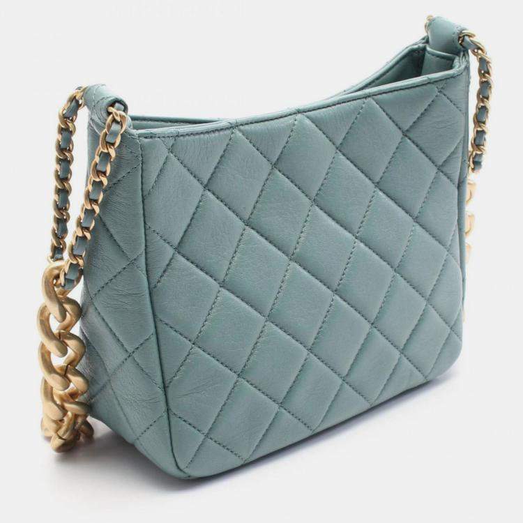 Pre Owned Chanel Matelasse Small Hobo Bag Shoulder Leather Green