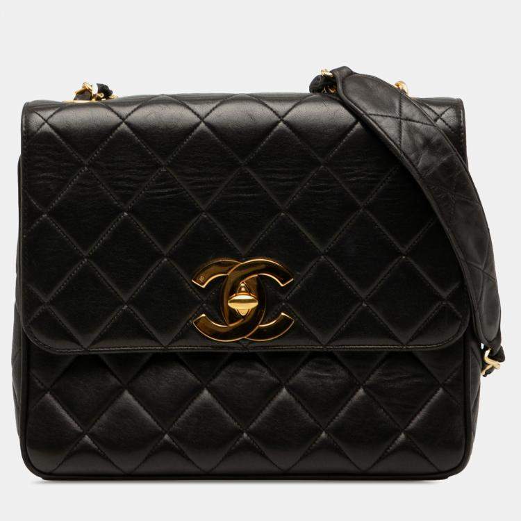 Pre Owned Chanel Black Quilted Lambskin XL Square Flap