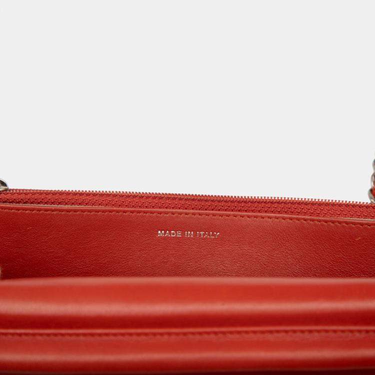 Pre Owned Chanel Orange CC Caviar Wallet On Chain