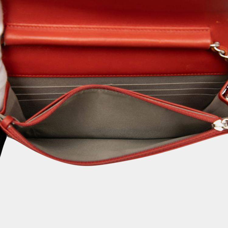 Pre Owned Chanel Orange CC Caviar Wallet On Chain