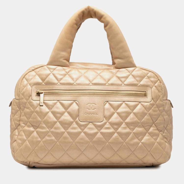 Pre Owned Chanel Beige Quilted Lambskin Coco Cocoon Bowler Bag