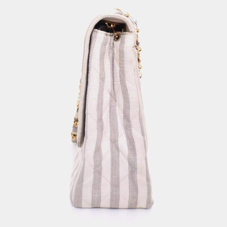 Pre Owned Chanel 1994-96 Grey/White Striped Chain Shoulder Bag