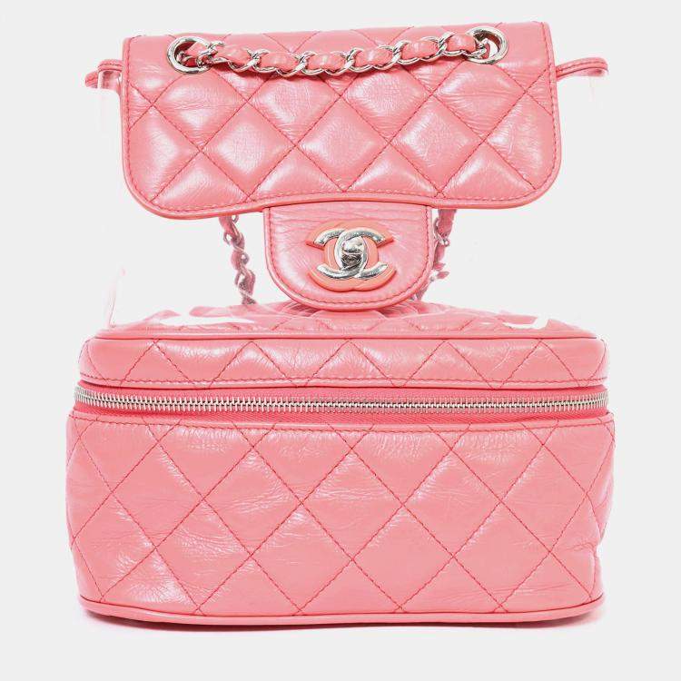 Pre Owned Chanel 2018 Pink Calfskin Leather/PVC 'Aquarium' Backpack