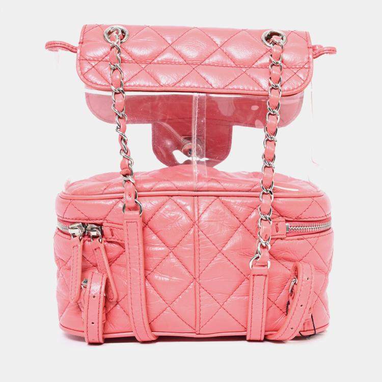 Pre Owned Chanel 2018 Pink Calfskin Leather/PVC 'Aquarium' Backpack