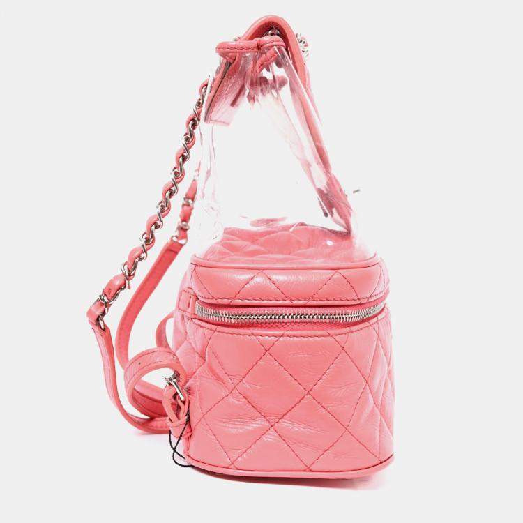 Pre Owned Chanel 2018 Pink Calfskin Leather/PVC 'Aquarium' Backpack