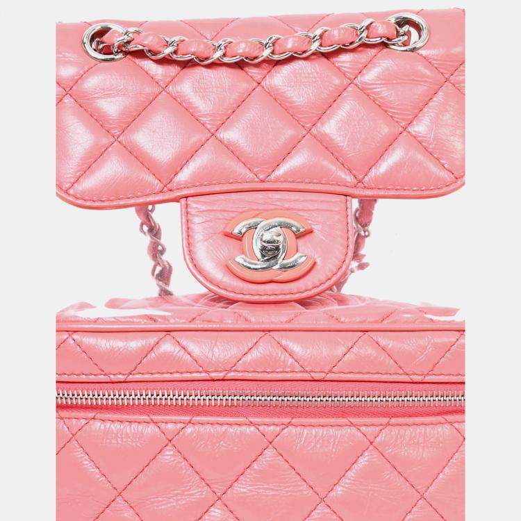 Pre Owned Chanel 2018 Pink Calfskin Leather/PVC 'Aquarium' Backpack