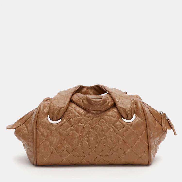 Pre Owned Chanel Brown Quilted Caviar Leather Timeless Bowler Bag