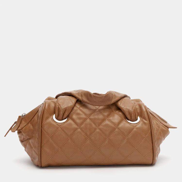 Pre Owned Chanel Brown Quilted Caviar Leather Timeless Bowler Bag