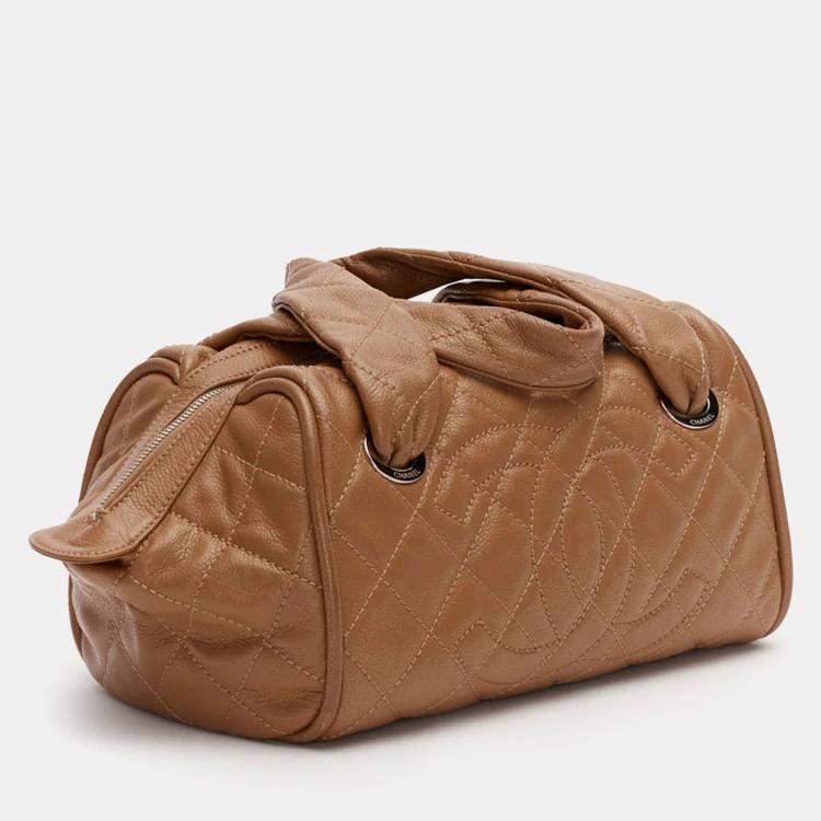 Pre Owned Chanel Brown Quilted Caviar Leather Timeless Bowler Bag