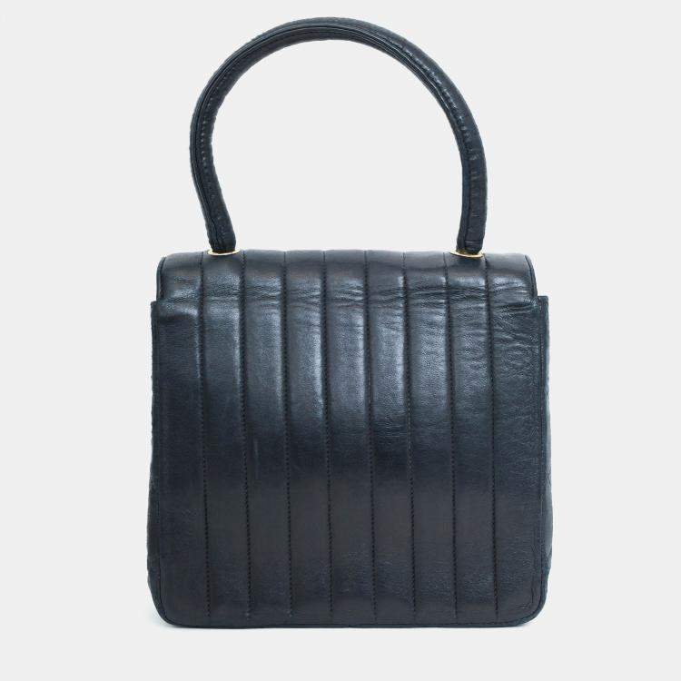 Pre Owned Chanel 1991-94 Black Vertical Quilted Lambskin Top Handle Bag