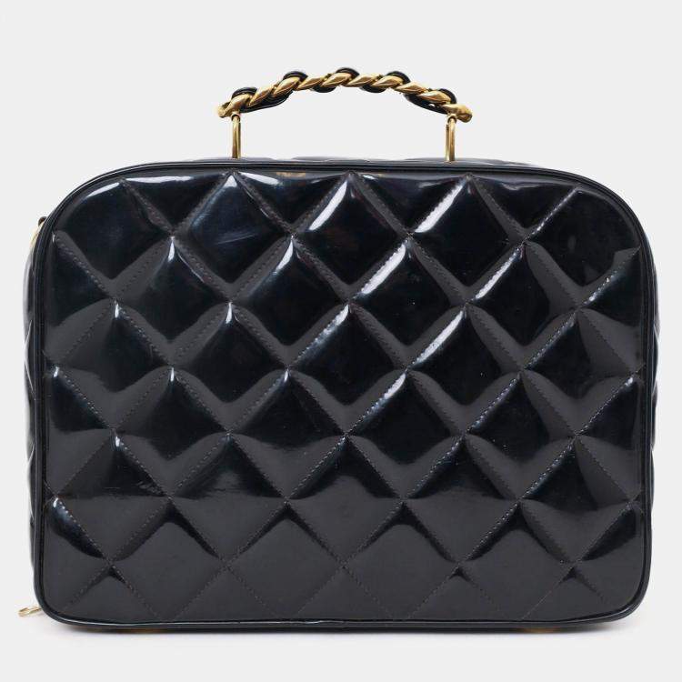 Pre Owned Chanel 1994-96 Black Patent Leather Large Vanity Case