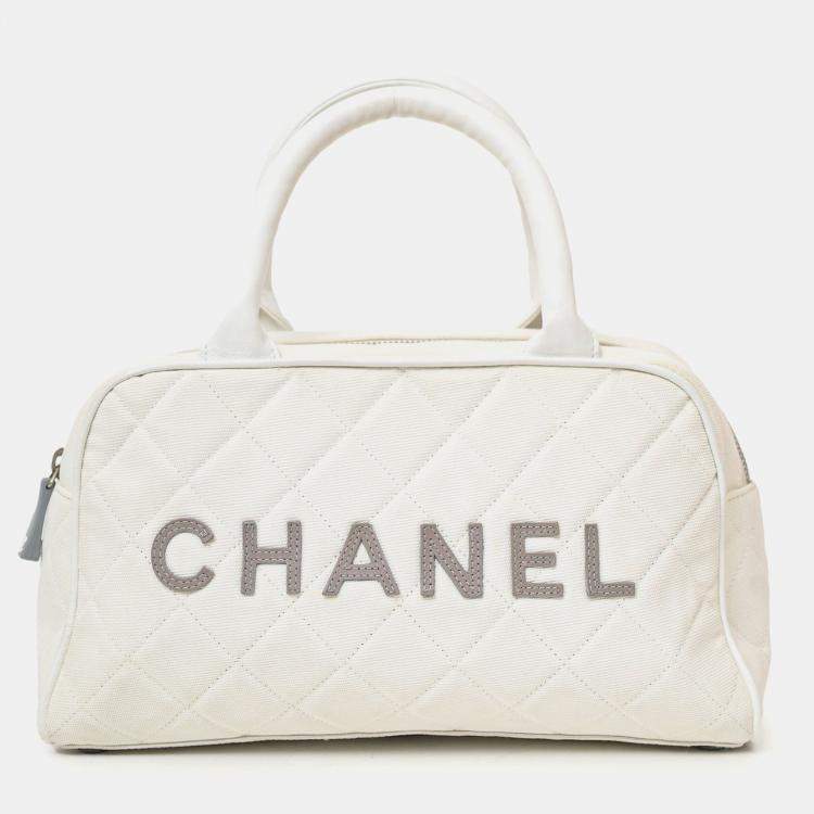 Pre Owned Chanel 2000-02 White Canvas Mini Bowler Bag