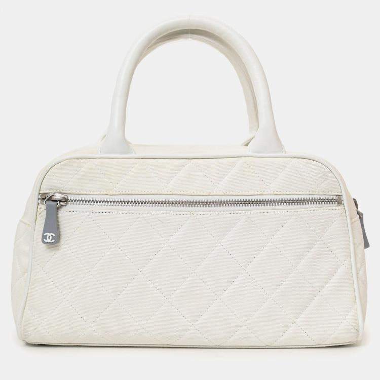 Pre Owned Chanel 2000-02 White Canvas Mini Bowler Bag