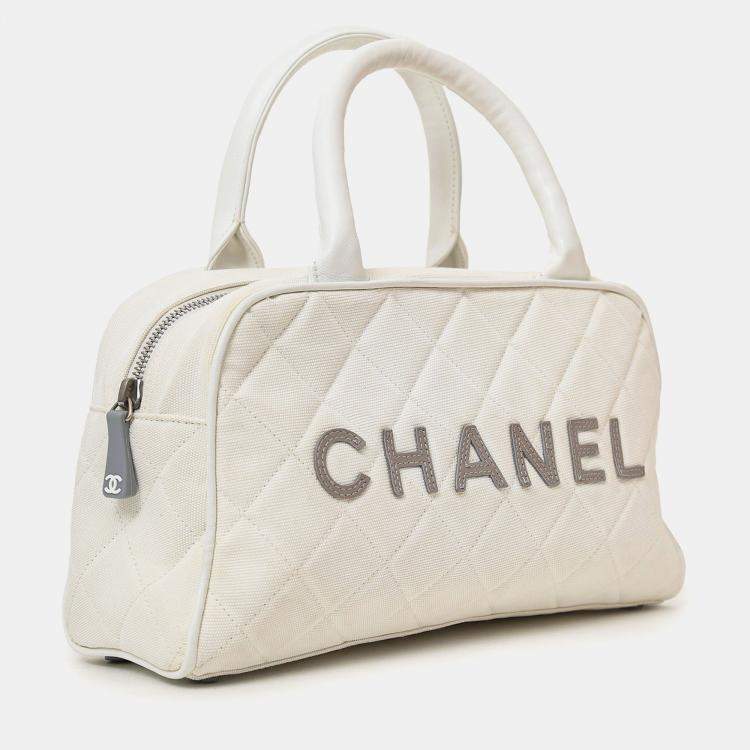 Pre Owned Chanel 2000-02 White Canvas Mini Bowler Bag