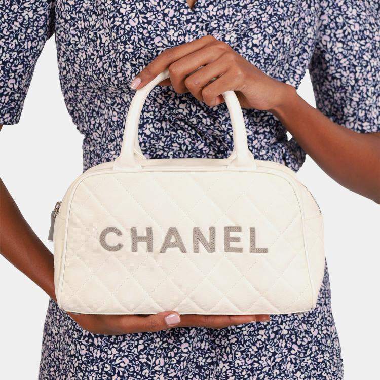Pre Owned Chanel 2000-02 White Canvas Mini Bowler Bag