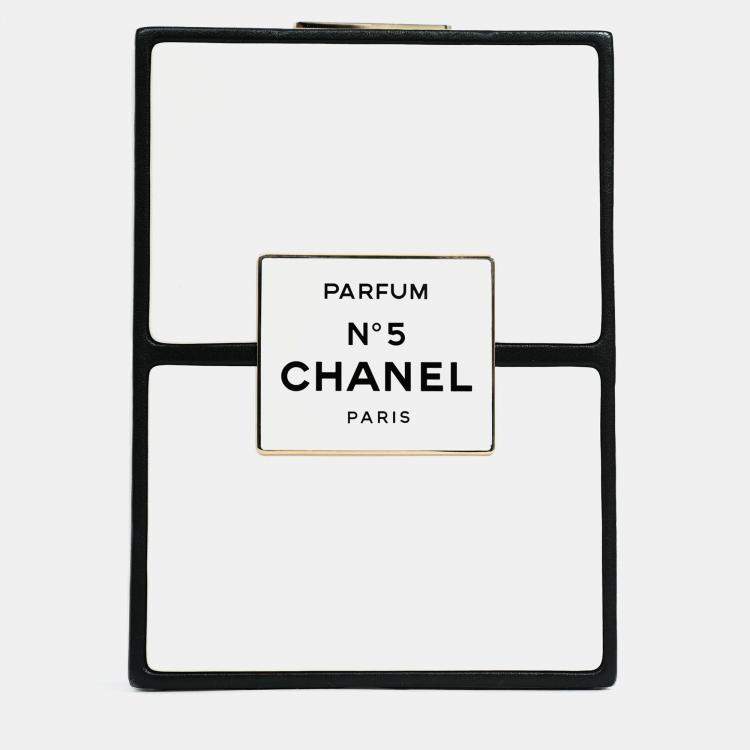 Pre Owned Chanel Black/White Leather No. 5 Perfume Clutch Evening Clutch