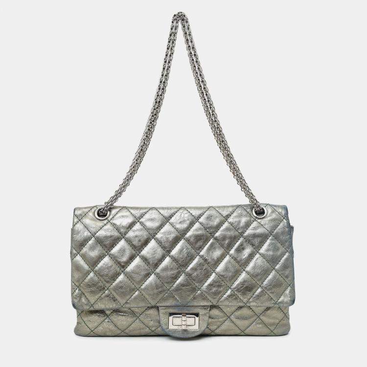 Pre Owned Chanel Silver Metallic Reissue 226 Double Flap Bag