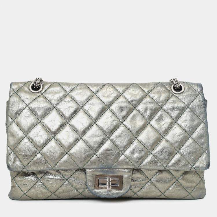 Pre Owned Chanel Silver Metallic Reissue 226 Double Flap Bag