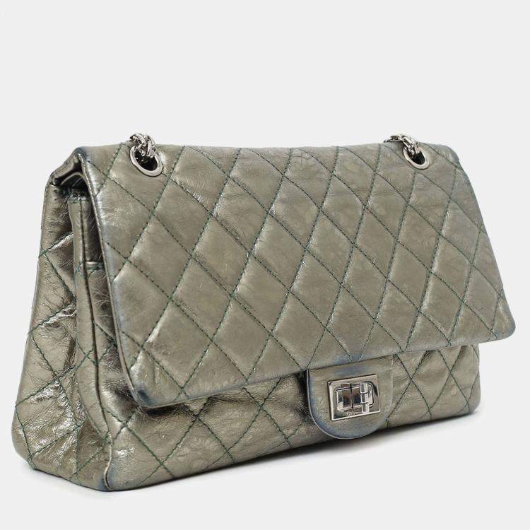Pre Owned Chanel Silver Metallic Reissue 226 Double Flap Bag