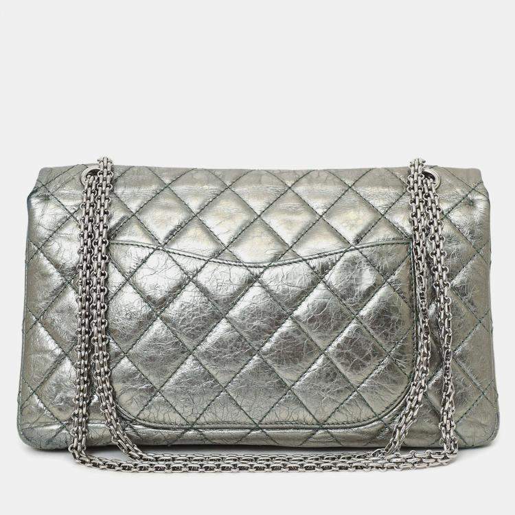 Pre Owned Chanel Silver Metallic Reissue 226 Double Flap Bag