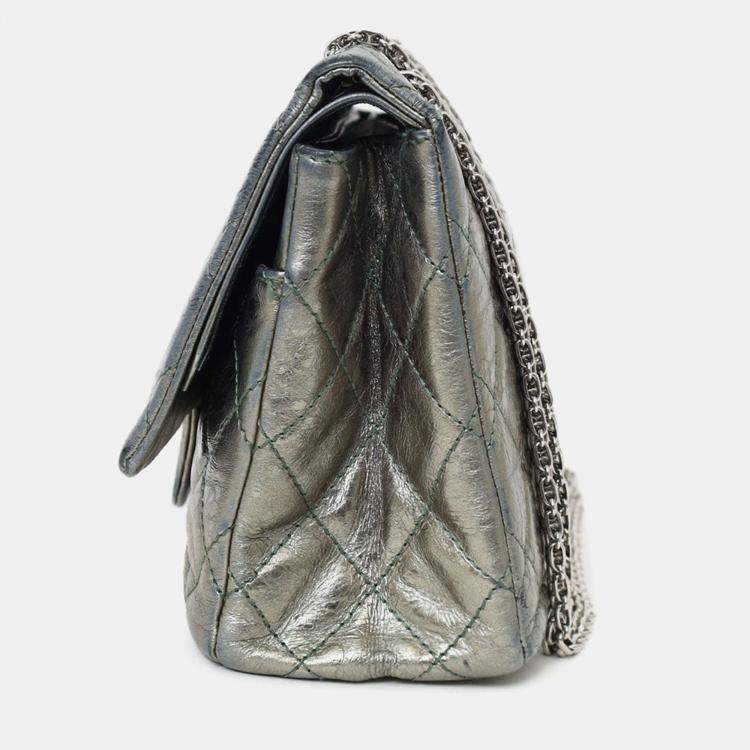 Pre Owned Chanel Silver Metallic Reissue 226 Double Flap Bag