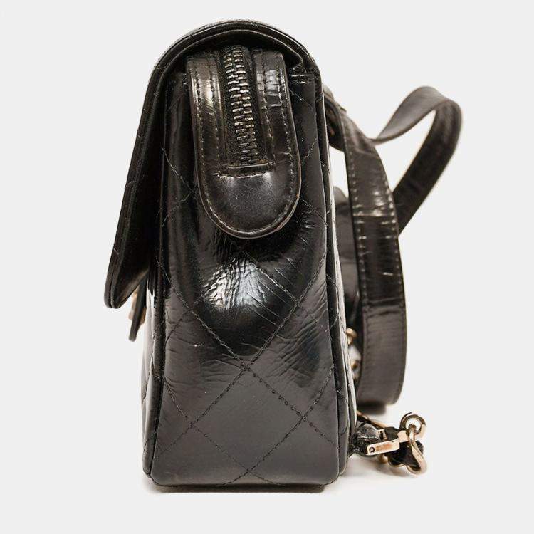 Pre Owned Chanel 1996-7 Black Quilted Leather Flap Zip Backpack (Refurbished)