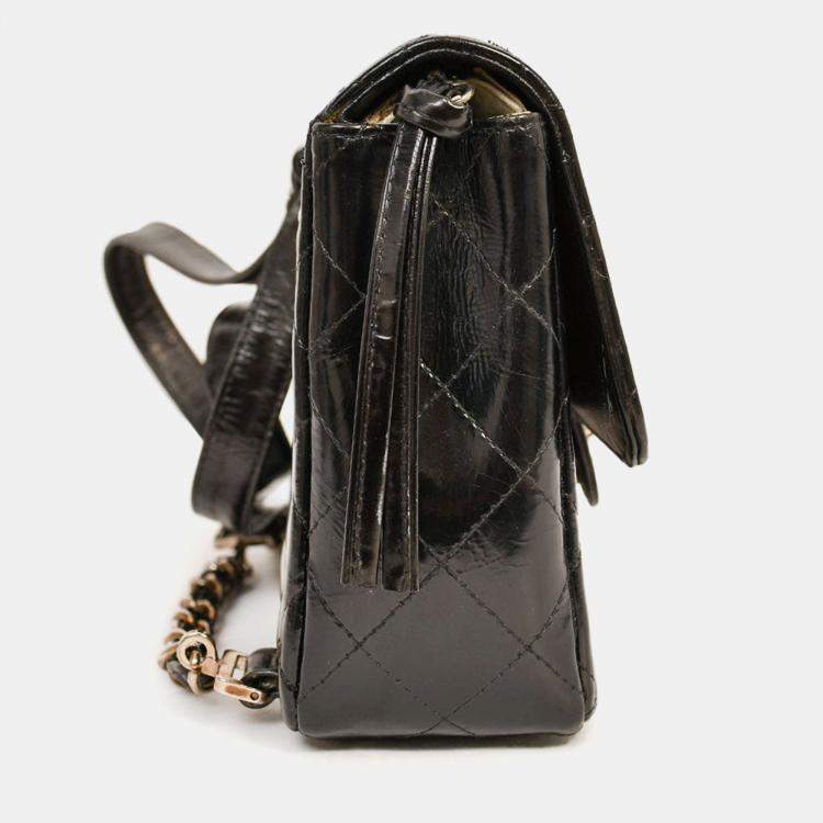 Pre Owned Chanel 1996-7 Black Quilted Leather Flap Zip Backpack (Refurbished)