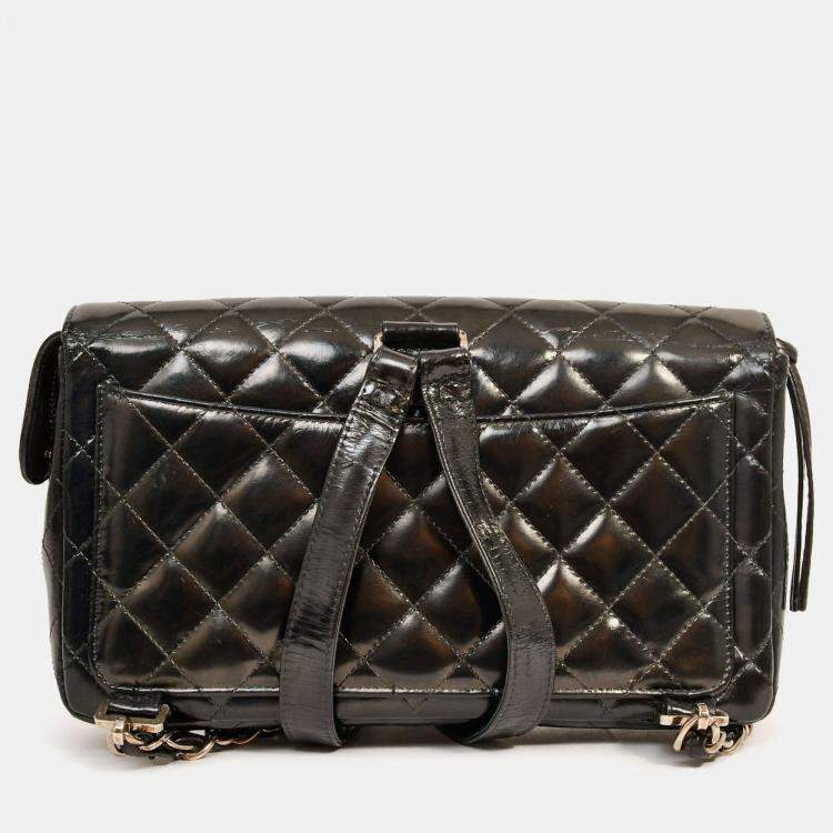 Pre Owned Chanel 1996-7 Black Quilted Leather Flap Zip Backpack (Refurbished)