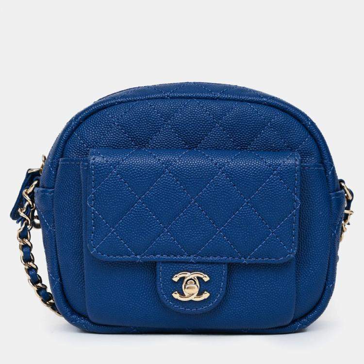 Pre Owned Chanel 2019 Dark Blue Caviar Camera Bag GHW