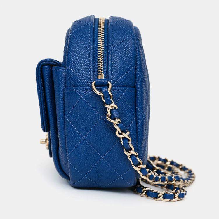 Pre Owned Chanel 2019 Dark Blue Caviar Camera Bag GHW