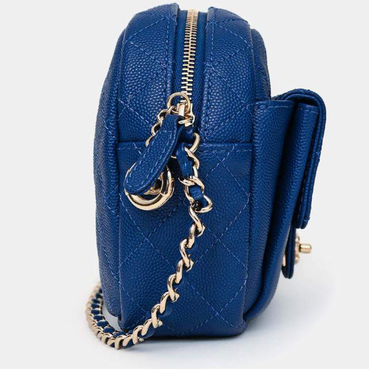 Pre Owned Chanel 2019 Dark Blue Caviar Camera Bag GHW