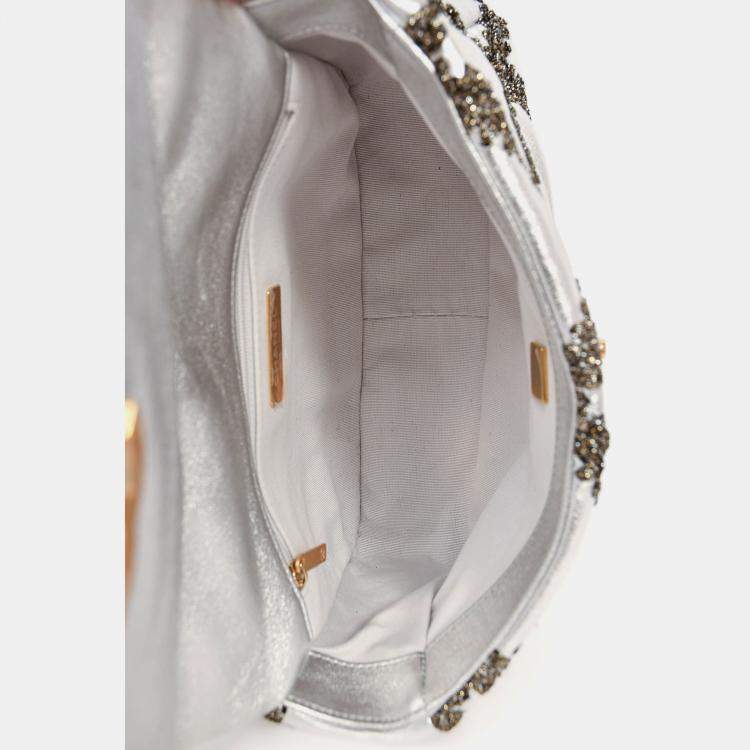 Pre Owned Chanel Limited Edition Silver/Gunmetal Crochet Small 19 Duo-Toned Chain Shoulder Bag