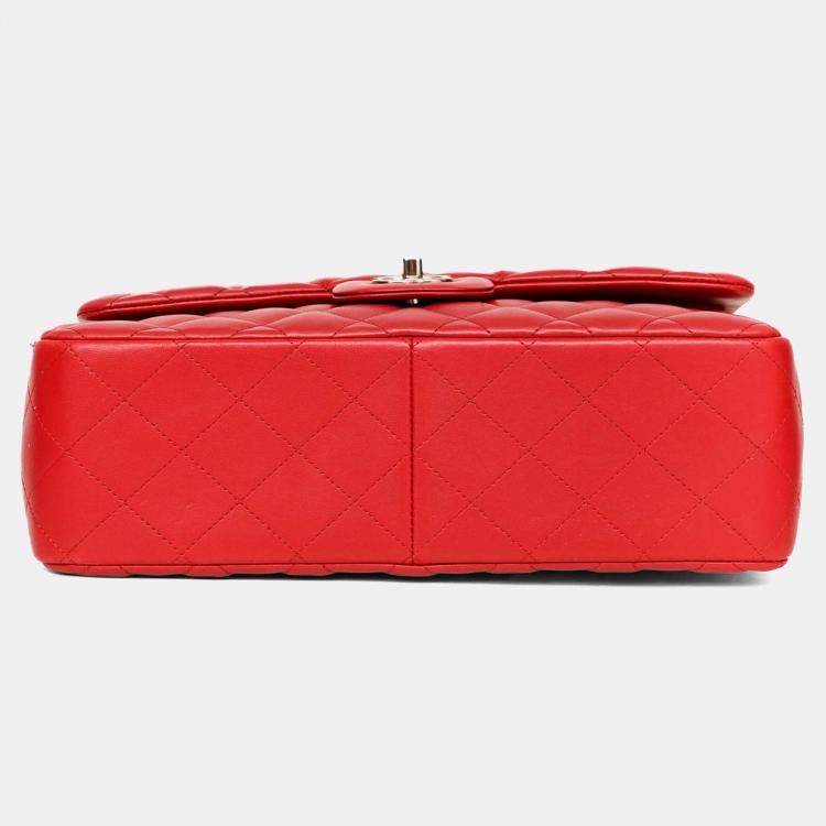 Pre Owned Chanel 2012-13 Red Lambskin Leather Classic Large Double Flap