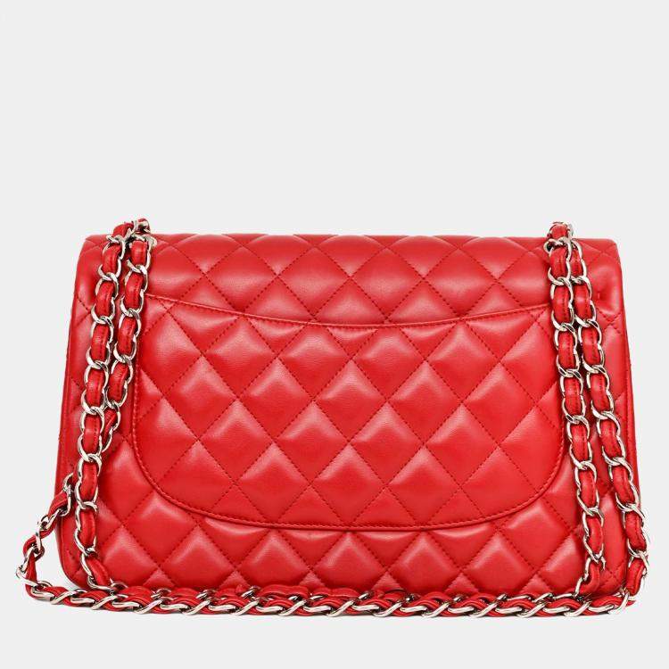 Pre Owned Chanel 2012-13 Red Lambskin Leather Classic Large Double Flap