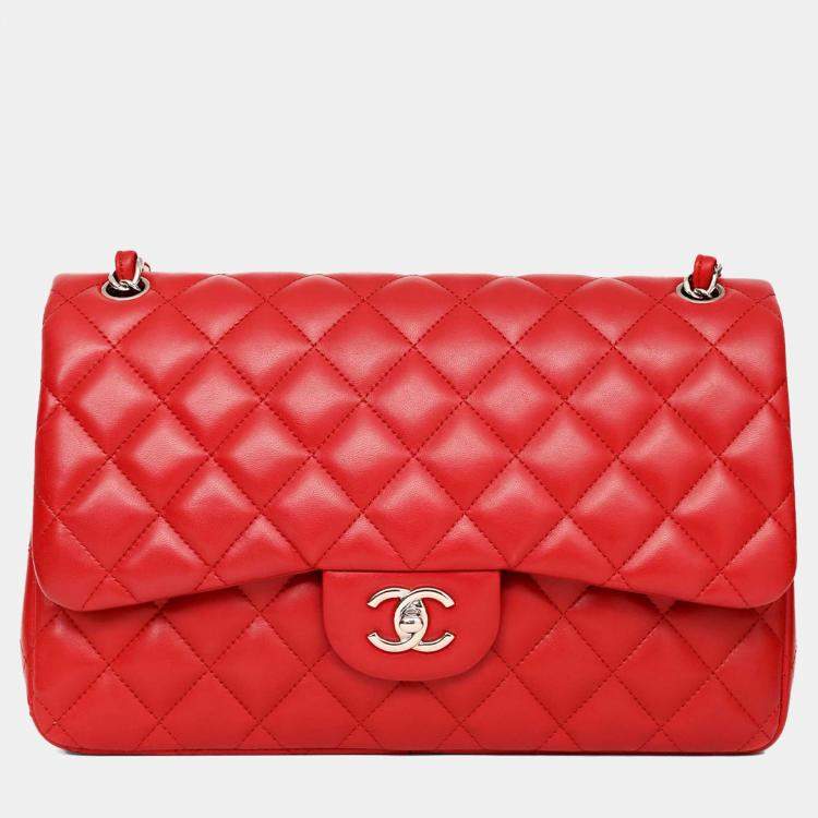 Pre Owned Chanel 2012-13 Red Lambskin Leather Classic Large Double Flap