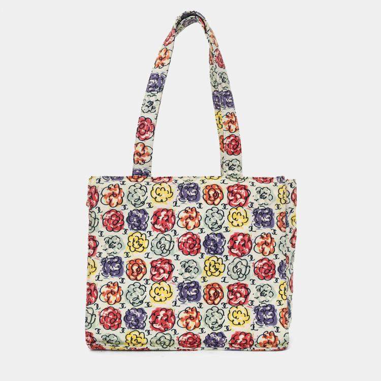 Pre Owned Chanel White/Multicolour Floral Print CC Mini Tote