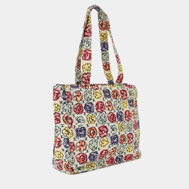 Pre Owned Chanel White/Multicolour Floral Print CC Mini Tote