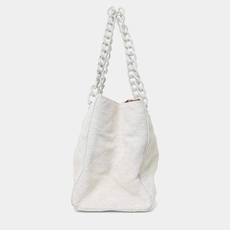 Pre Owned Chanel 2000-02 White Raffia Chain Beach Tote With Pouches