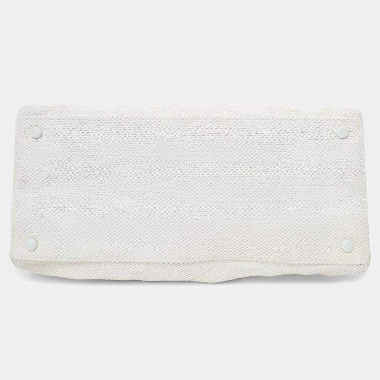 Pre Owned Chanel 2000-02 White Raffia Chain Beach Tote With Pouches