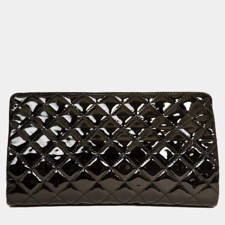 Pre Owned Chanel 2012-13 Black Patent Timeless Frame Clutch