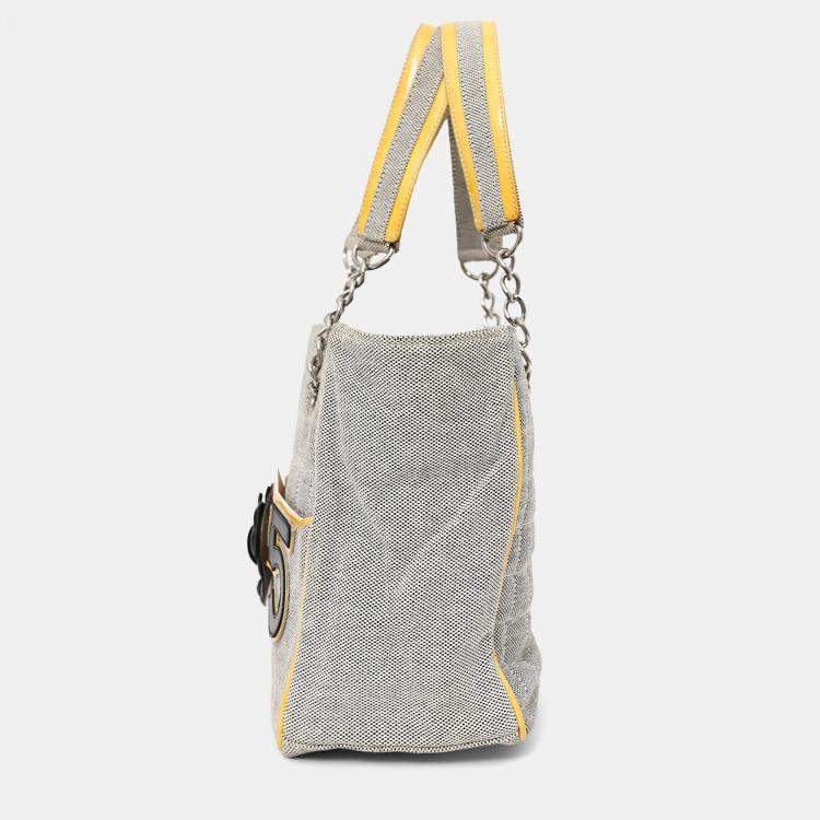 Pre Owned Chanel 2005-06 Yellow/Grey CC Camellia No. 5 Choco Bar Canvas Tote