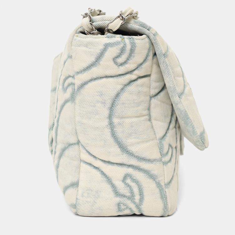 Pre Owned Chanel 2021 Blue Denim Wave Jumbo Flap Bag