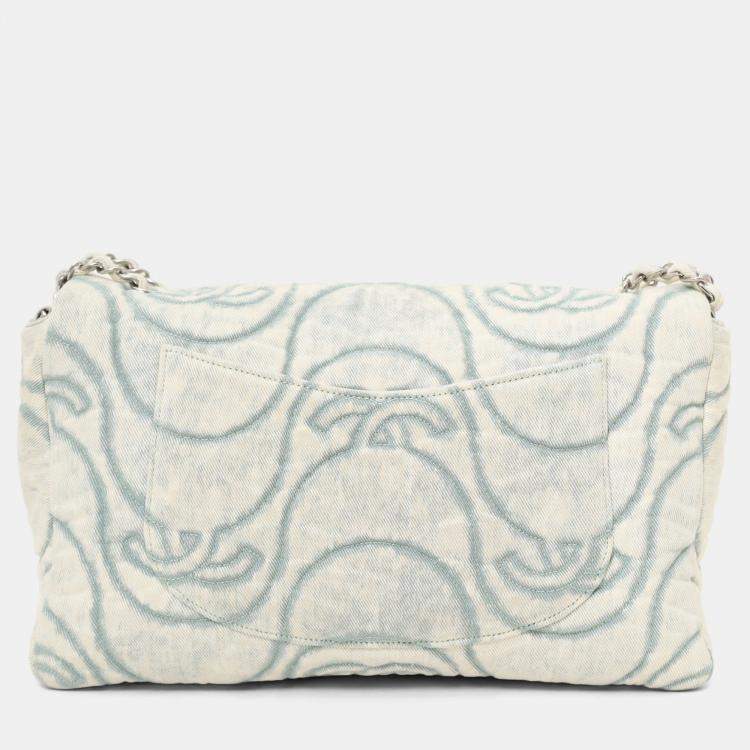 Pre Owned Chanel 2021 Blue Denim Wave Jumbo Flap Bag