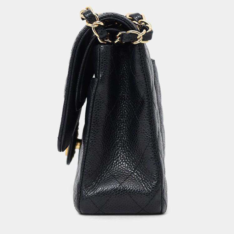 Pre Owned Chanel 2011 Black Caviar Leather Medium Double Flap With Gold-Tone Hardware