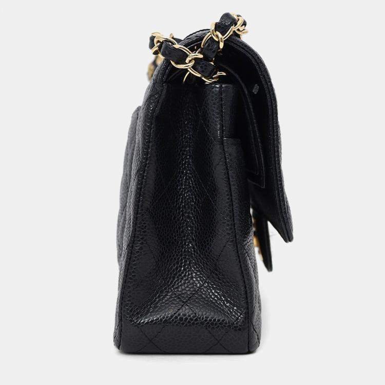 Pre Owned Chanel 2011 Black Caviar Leather Medium Double Flap With Gold-Tone Hardware