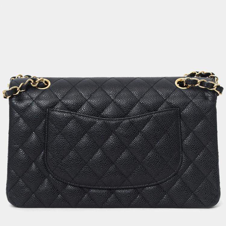 Pre Owned Chanel 2011 Black Caviar Leather Medium Double Flap With Gold-Tone Hardware